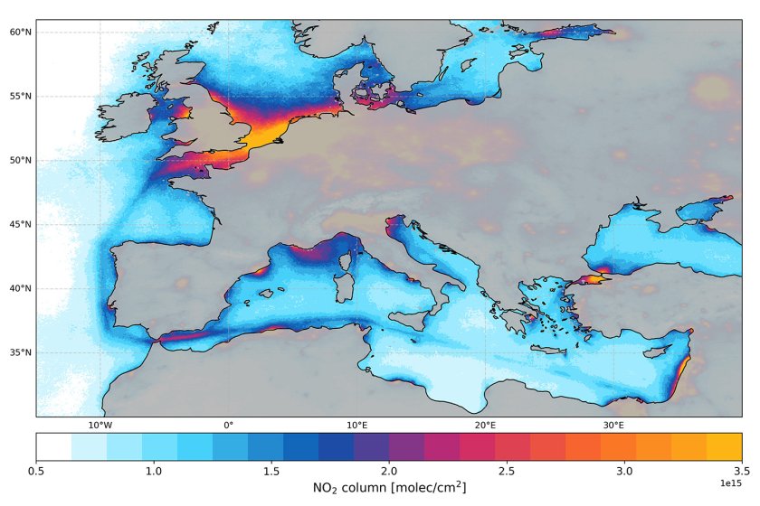 Figuur 2: NO2-vervuiling door zeeschepen in Europa Figuur 2: NO2-vervuiling door zeeschepen in Europa